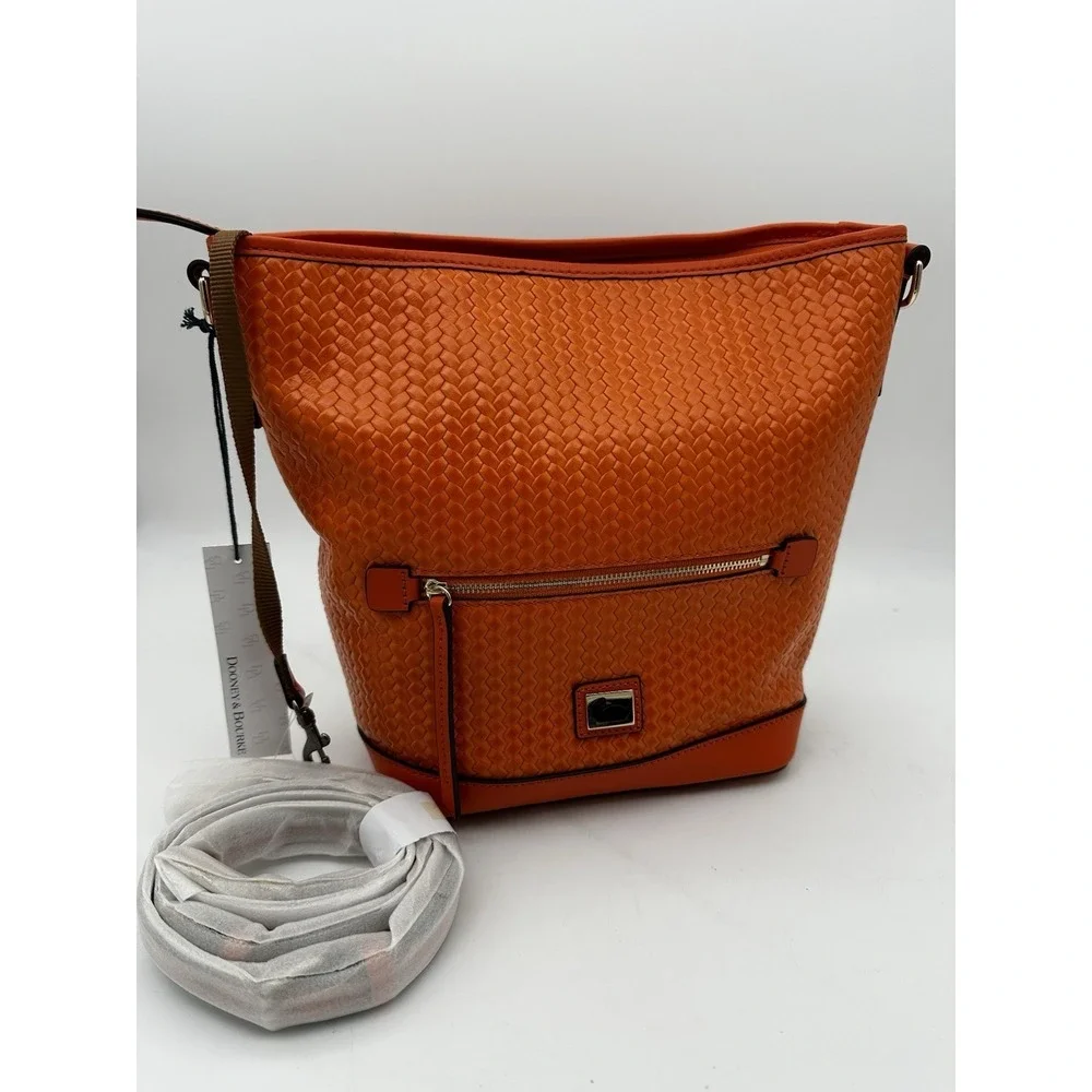 NWT Dooney & Bourke Camden Small Hobo‎ Woven Leather Crossbody Bag, Orange 11x10